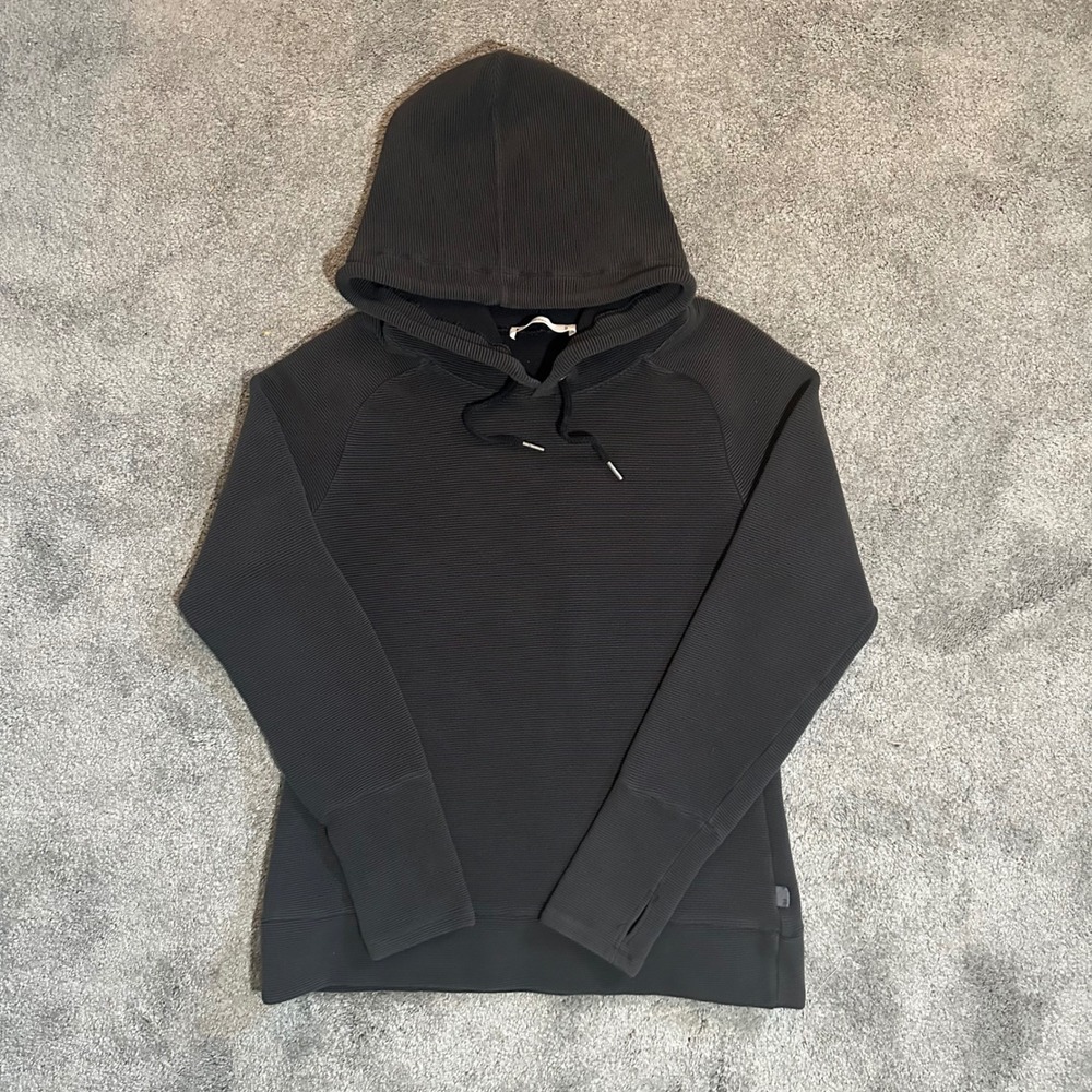 FIG Hoodie Womens Medium M Dark Gray Ribbed Raglan Thumbhole Made in Canada